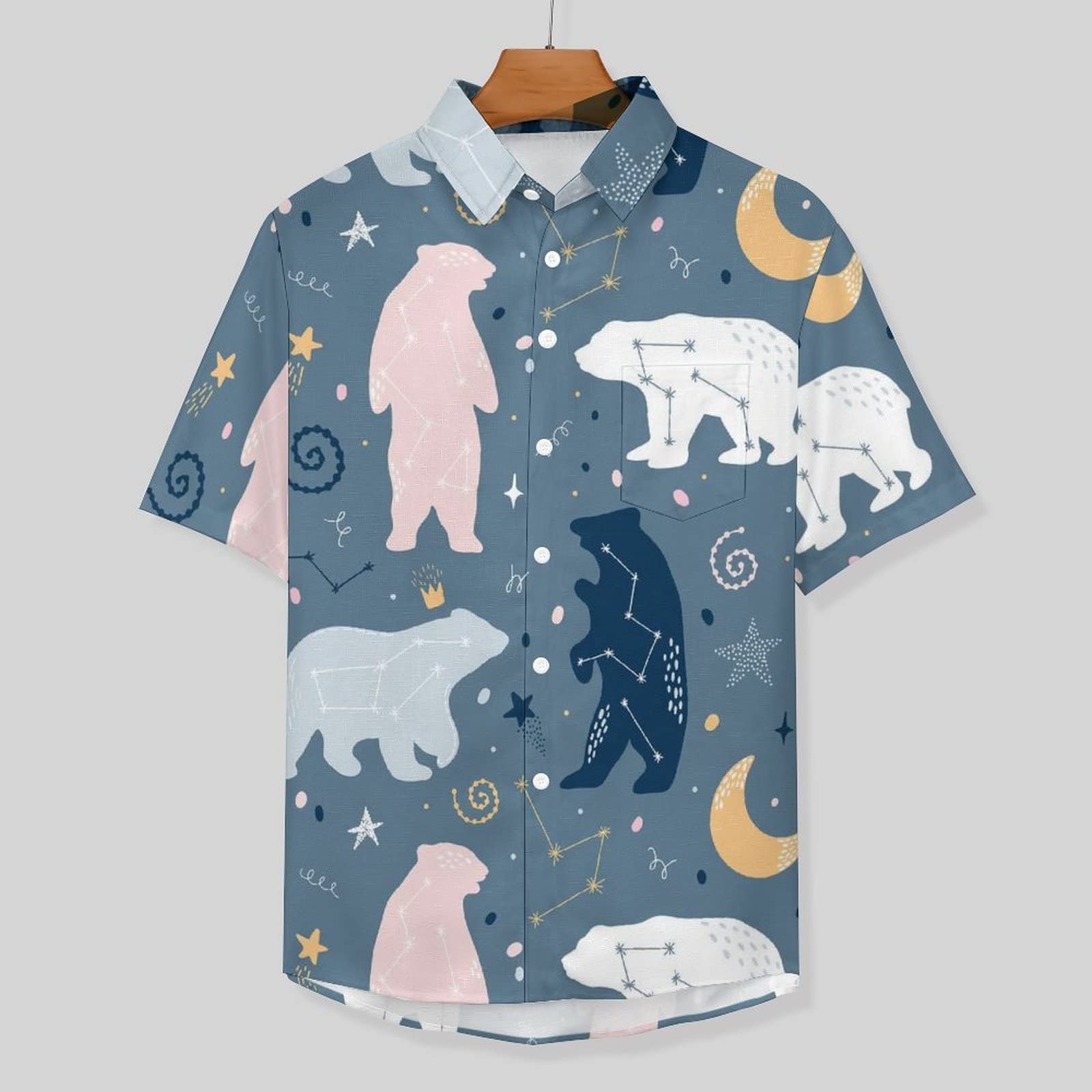 熊おやじ　ハワイアンシャツ半袖 アロハシャツ ハワイシャツ メンズ レディース 春夏 五分袖 開襟